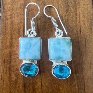 LARIMAR & BLUE TOPAZ EARRINGS IN 925 STERLING SILVER